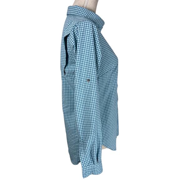 Columbia Omni-Shade Gingham Button Down Shirt Blue Long Sleeve Gorpcore - Picture 5 of 8